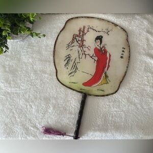 Vintage Handheld Silk Fan with Bamboo Handle